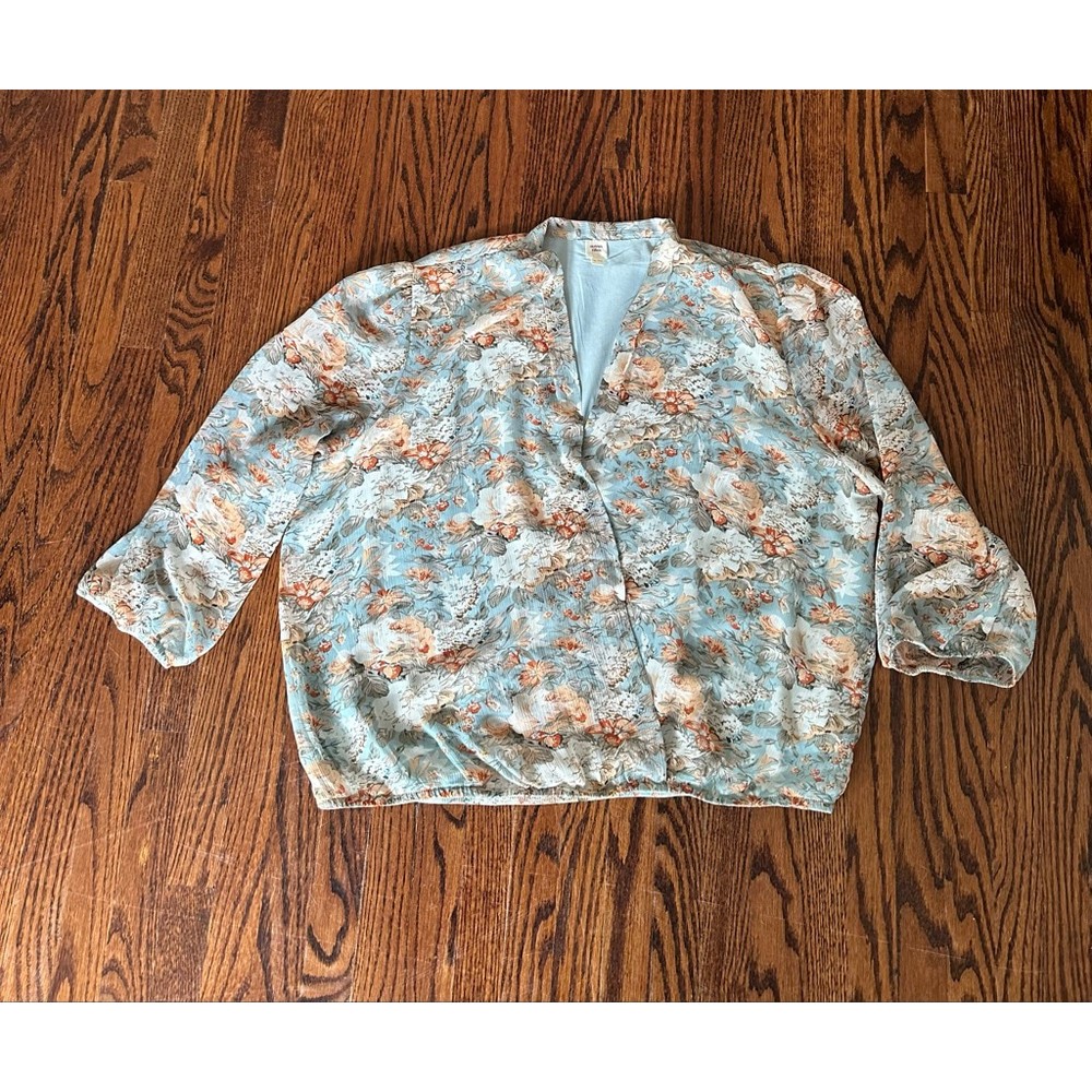 Women's autres filles Light Blue Orange Floral Blouse XL